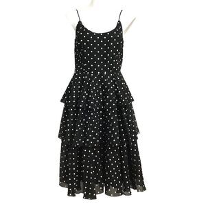 Vintage 70’s ILGWU Black Slip Dress Spaghetti Strap Midi Polka-Dot Size 9-10